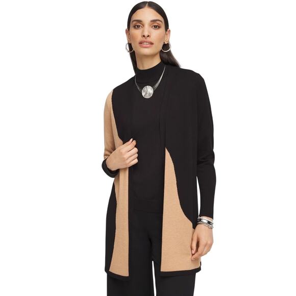 Chico’s Intarsia Colorblock Cardigan Super Soft Long Tunic Open Jacket Wavy XL - Picture 1 of 9